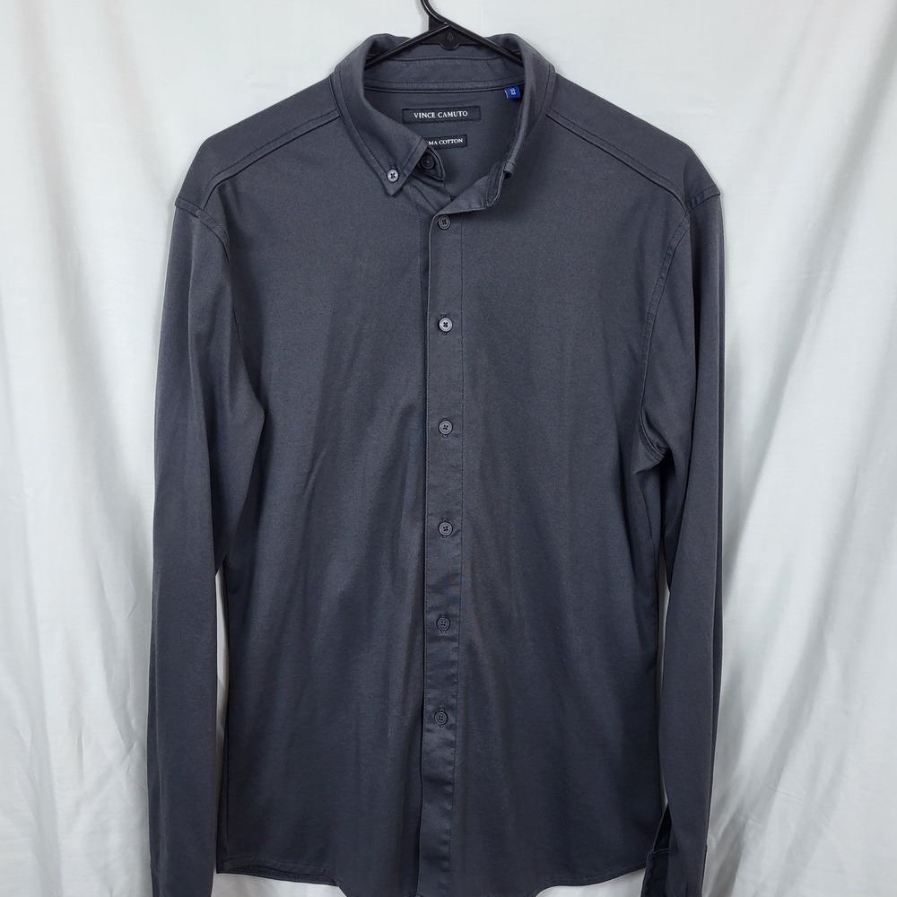 Vince Camuto Mens Pima Cotton Blend Button Down Shirt Charcoal‎ Gray Medium M
